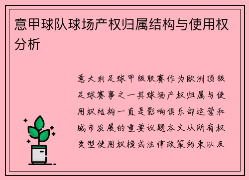 意甲球队球场产权归属结构与使用权分析