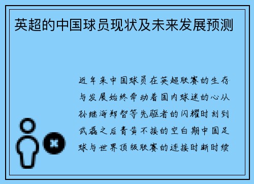 英超的中国球员现状及未来发展预测